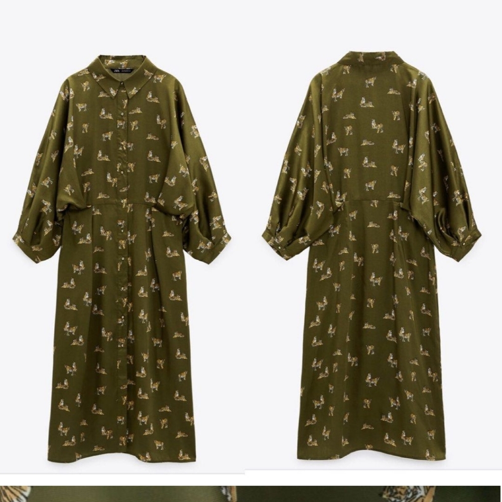 ZARA Tiger Print Midi Dress -Small